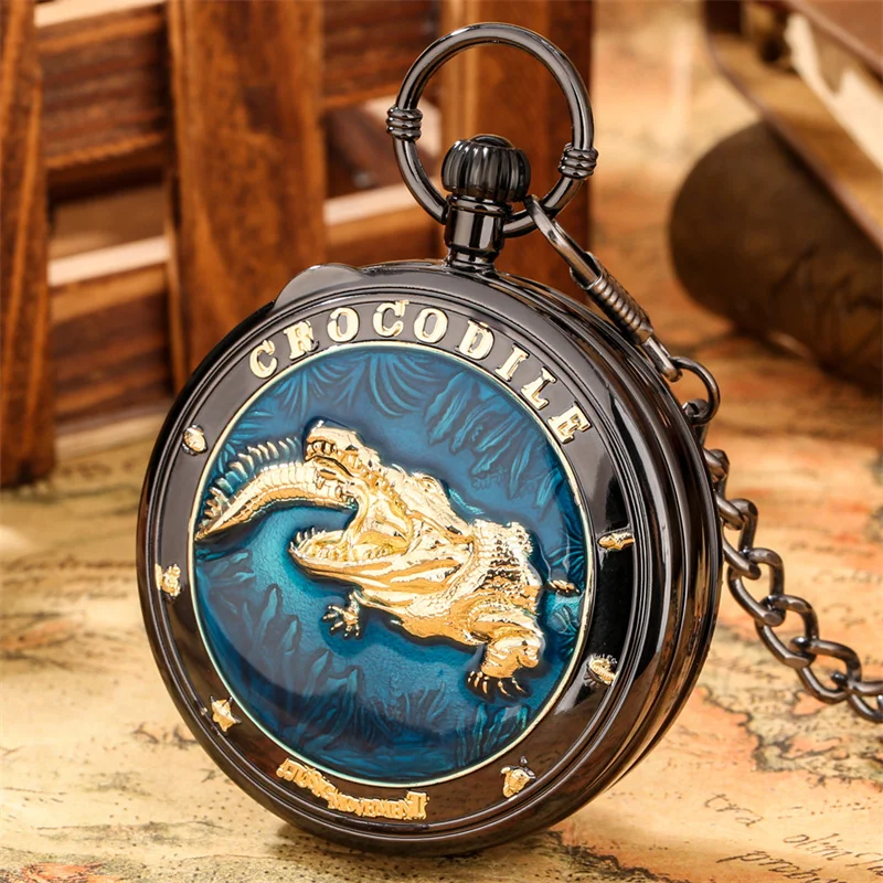 Mehrfarbige Krokodil-Taschenuhr mit Kette, Quarzwerk und Melodie aus dem Film „Castle in the Sky“ – Detail 1