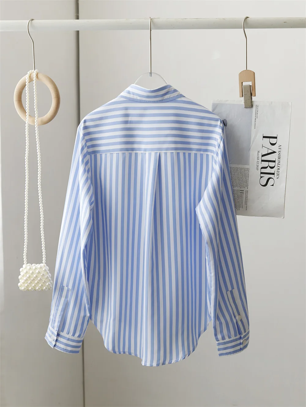 Blouse for Women 2024 New Spring Summer Stripe Turn Down Collar Single Breasted Loose Casual Long Sleeve Shirt