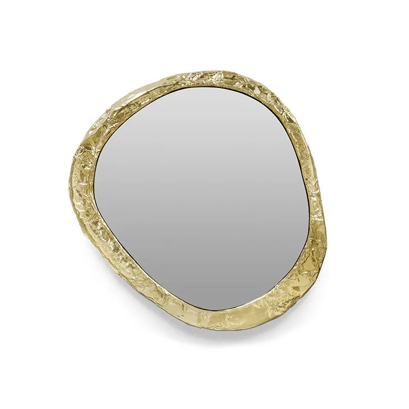 

Light luxury handmade hammered pure copper decorative mirror, irregular designer bathroom mirror