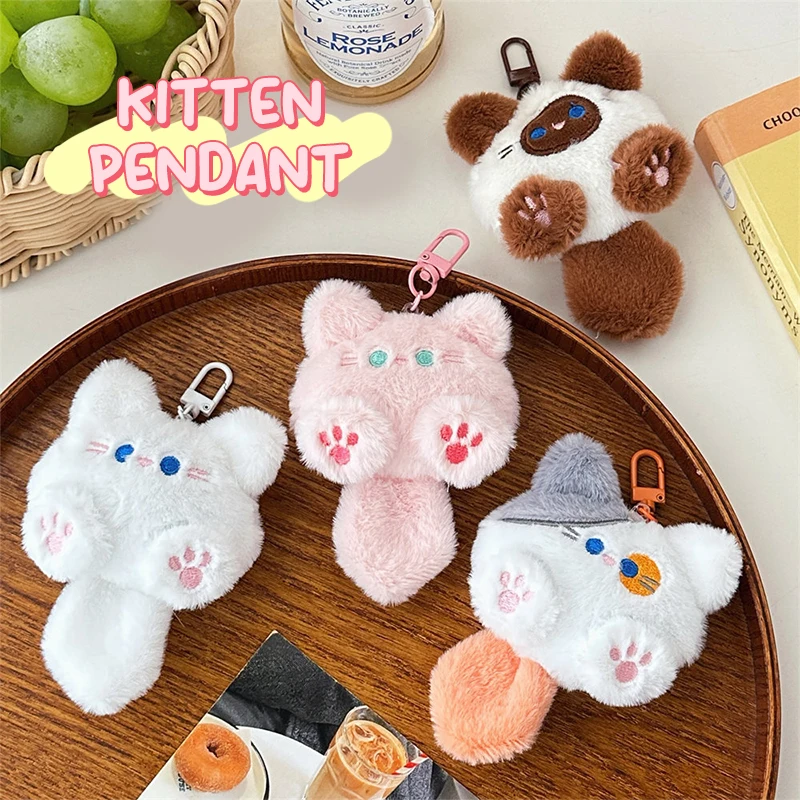 Cute Plush Long Tailed Cat Kitten Doll Pendant Keychain For Women Girls Backpack Car Keyring Bag Decorations Accessories Gift