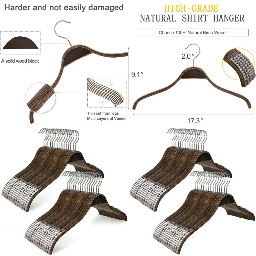 

30-Pack Premium Wooden Hangers with Soft Non-Slip Grips for Sweaters, Camisoles, Jackets, Dresses, and Coats (Antique Finish)