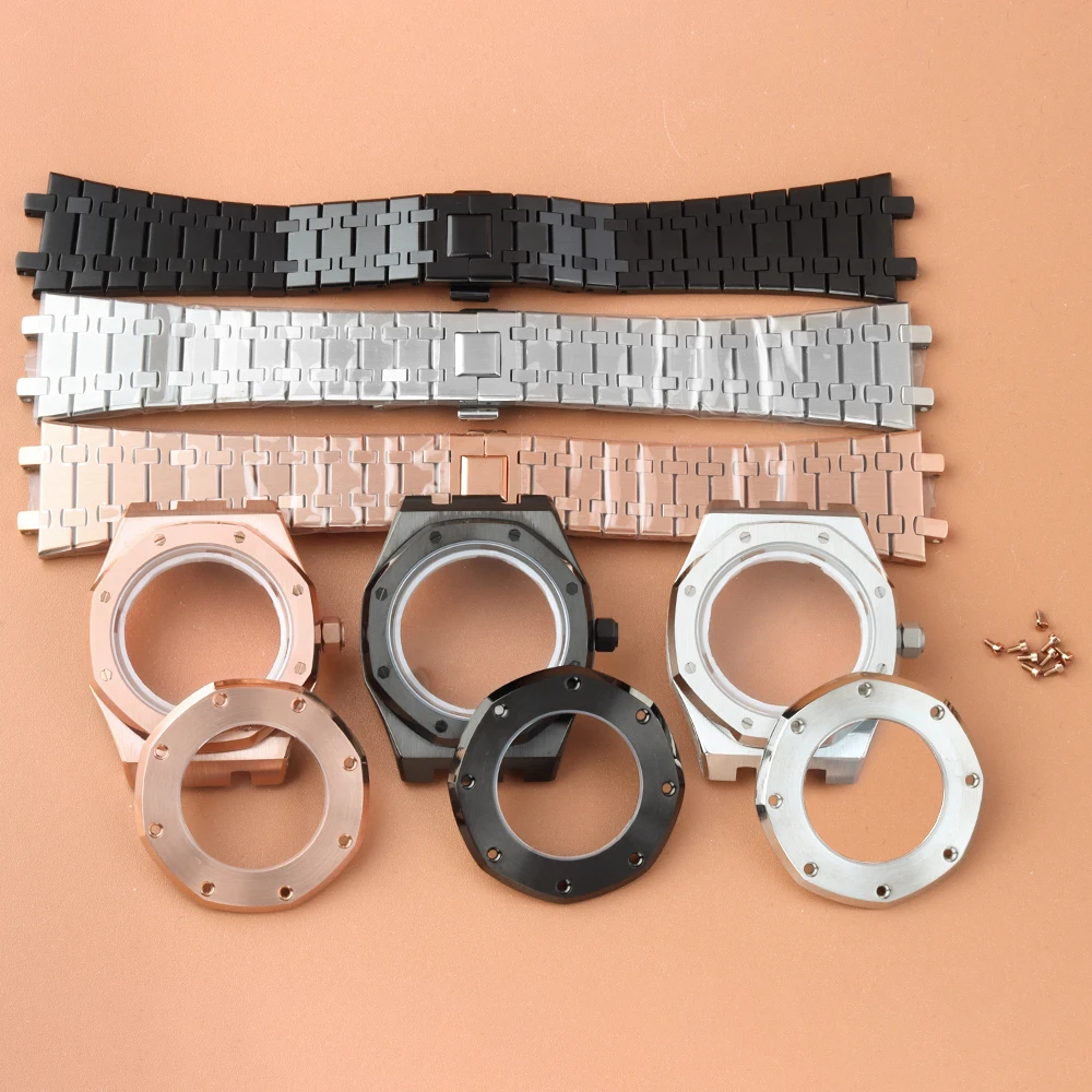 41mm Watch Case Stainless Steel Bracelet Sapphire Glass 10ATM Waterproof Fit NH35 NH36 Movement 31.8mm Dial royal oak case