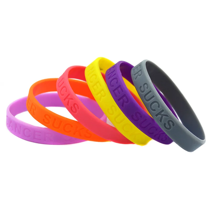 50 Pcs Anti-Cancer Motivational Silicone Bracelet Cancer Sucks Charity Rubber Bangle for Support