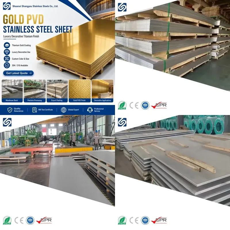 Gold PVD 300 Series Stainless Steel Plate 304/316 Titanium Coated Decorative Panel Bending Cutting Services Custom Color