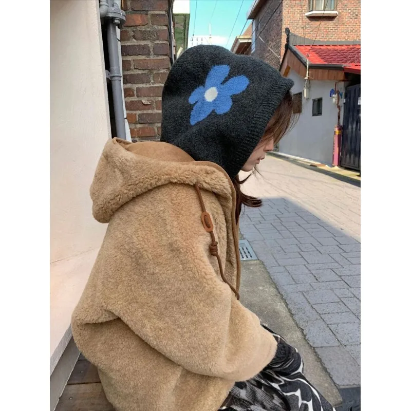 Korean Style Autumn Winter Hooded Lamb Fur Jacket Loose Thick Warm Lazy Style Women's Coat Open Front  Color Chinese Pro...