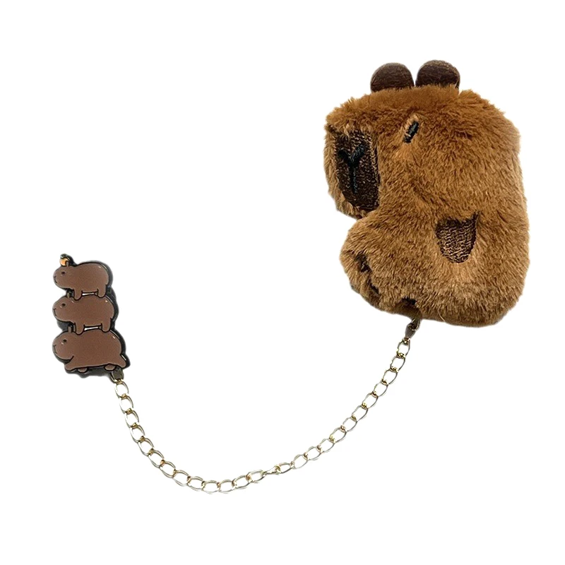 Cartoon Plush Capybara Boneca Broche, Acessórios bonitos para estudantes, Emblema, Ornamentos para menina, Presente de aniversário do amigo