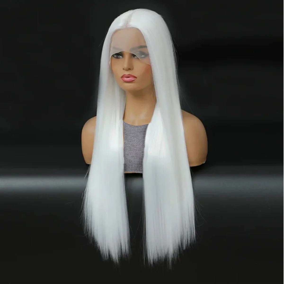 

Мягкий белый цвет, 26-дюймовый длинный афро-прямой парик с кружевом спереди, плотность 180 для женщин, синтетический термостойкий бесклеевой парик на каждый день