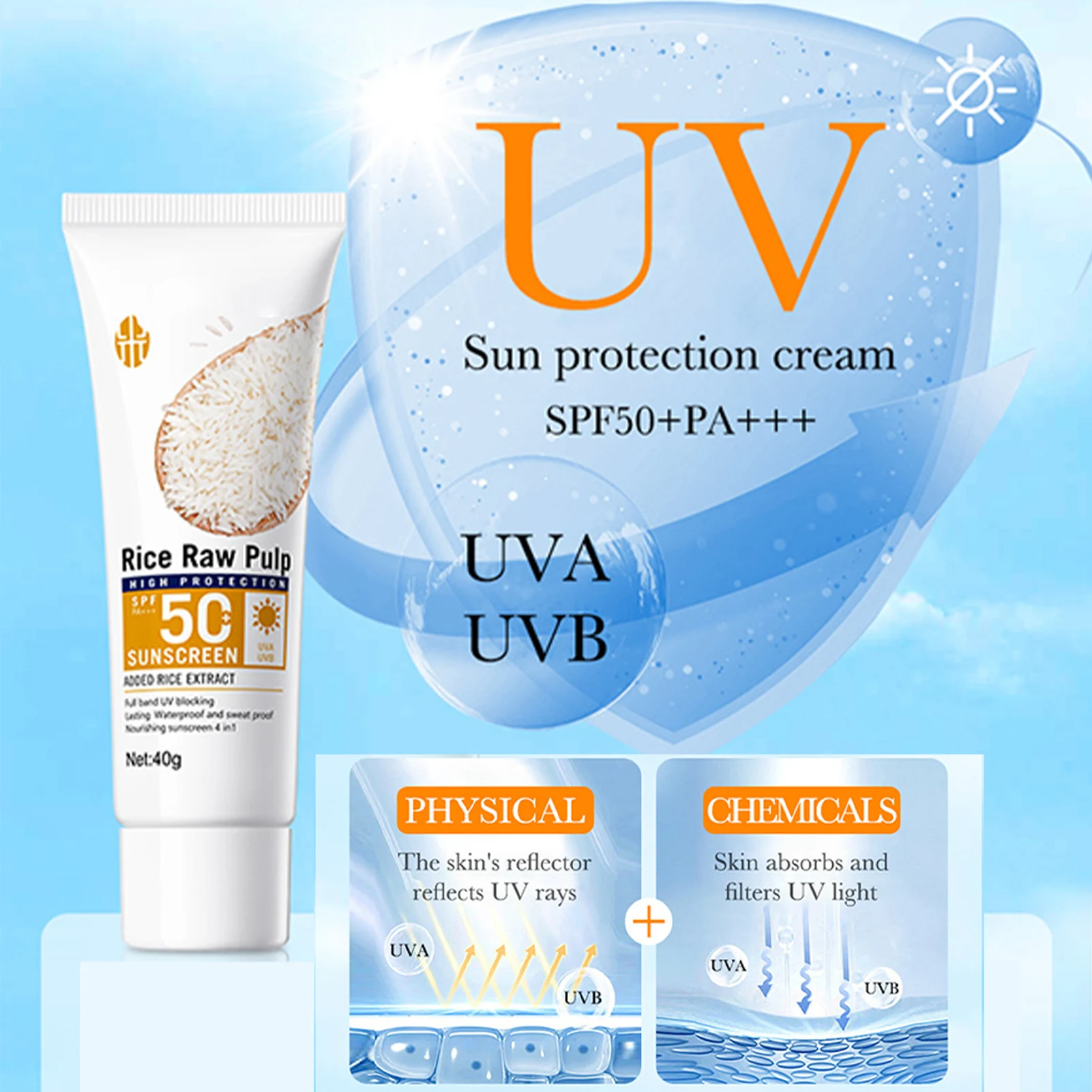 40g Multiple Protection Sunscreen For Face UV Protector Cream SPF50+ Sunscreen Face Moisturizer Waterproof Sunscreen Travel