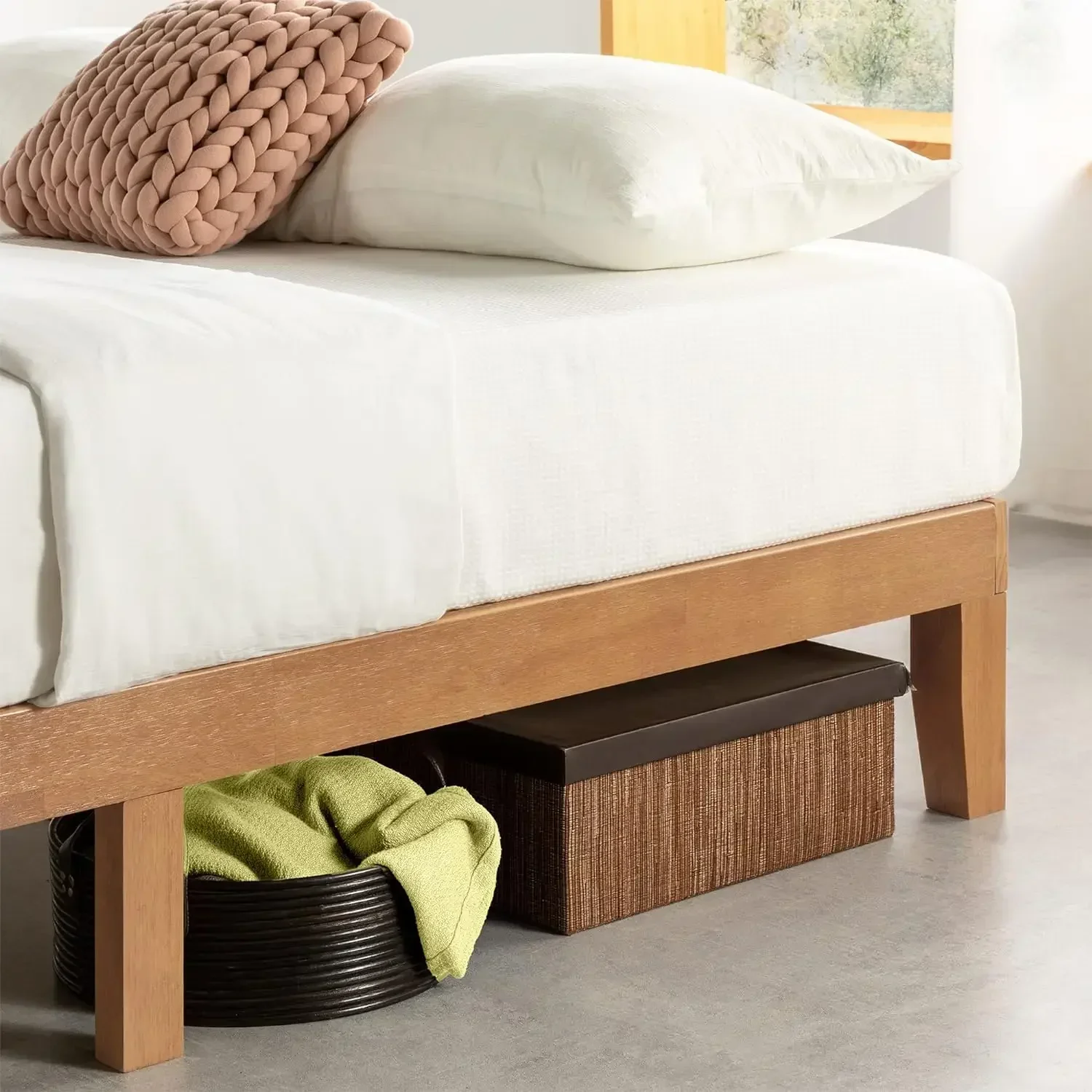 L12 Inch Solid Wood Platform Bed With Wooden Slats, Twin XL, Natural Pine view 4