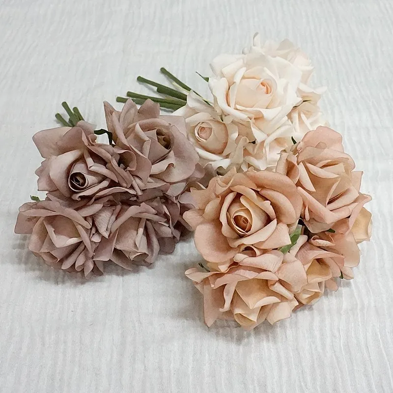 Moisturizing 5Head Rose Flower Bouquet Latex Real Touch Artificial Flowers Wedding Bridal Bouquet Birthday Party Home Decor Rose