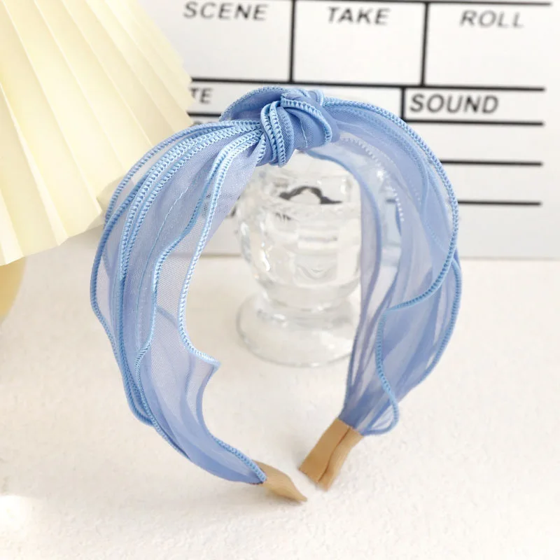 Transparan benang Organza mencuci ikat kepala wajah Makeup kamar mandi kepala memakai segar warna terang transparan ikat rambut sutra aksesoris kepala