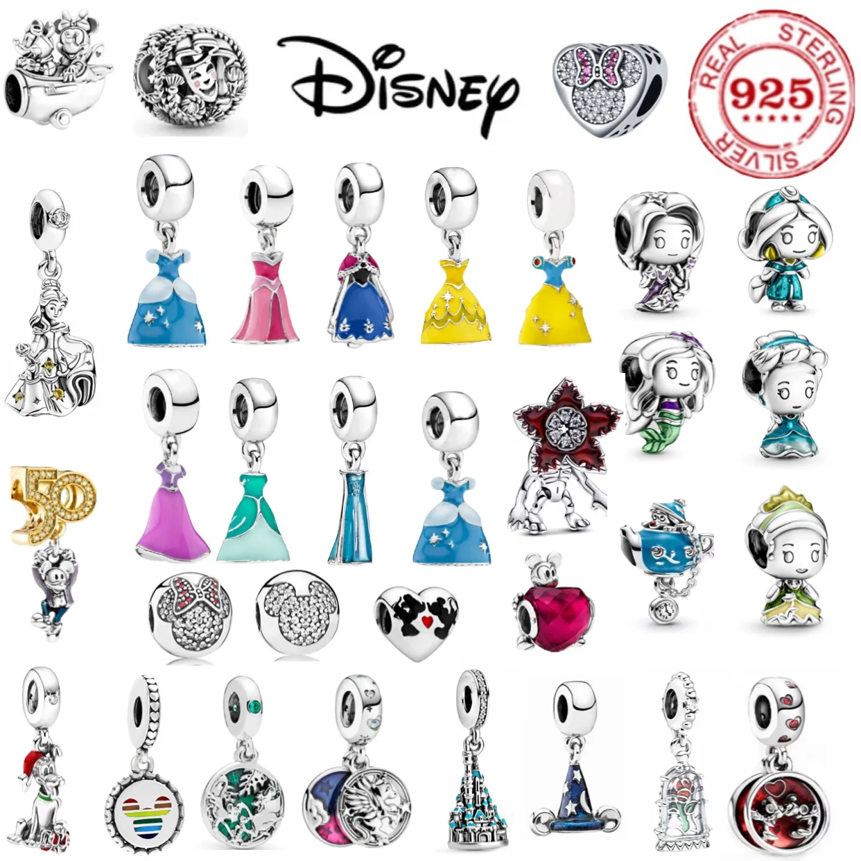 Classic Disney100%925 sterling silver princess dress exquisite Mickey charming beads for original bracelet DIY women's jewelry