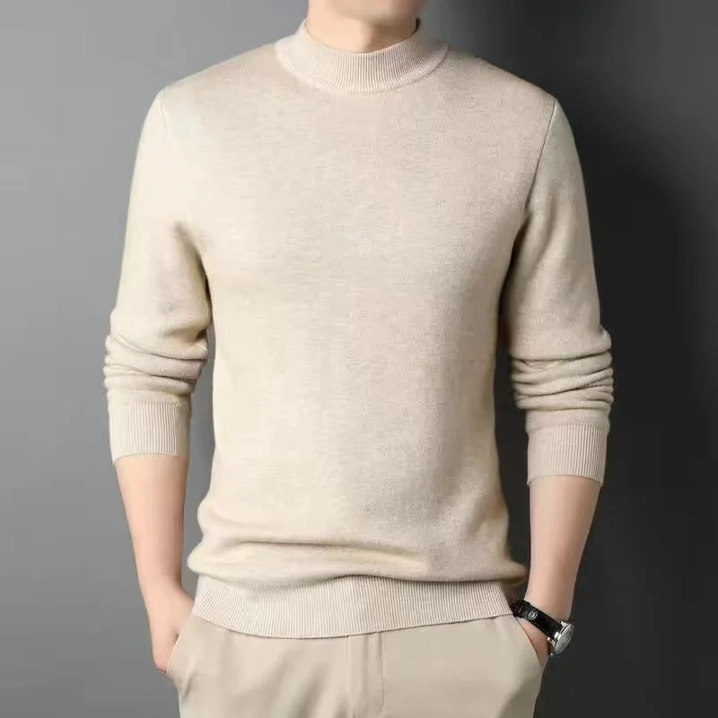 

Men's round Ne Knitted Sweater Pure Color Casual Busin Lightweight Warm Polyester Fiber Long Sve Zipper Closure