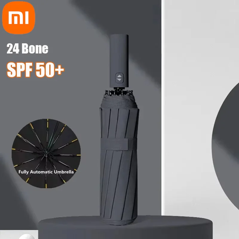 Xiaomi 24-Knochen-Klappschirm, vollautomatisch, Doppelknochen, LSF 50, UV-Schutz, Regenbeständigkeit, starke Windbeständigkeit, Regenschirm