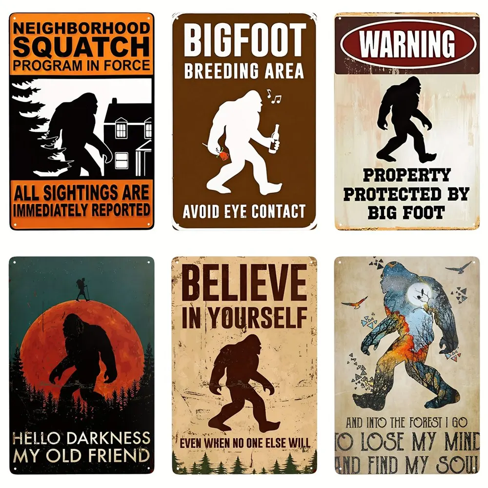 Gorilla Retro Warning Sign Bigfoot Funny Poster Decorative Sign for Home Room Bedroom Toilet Cafe Bar Outdoor Wall Decor Gift