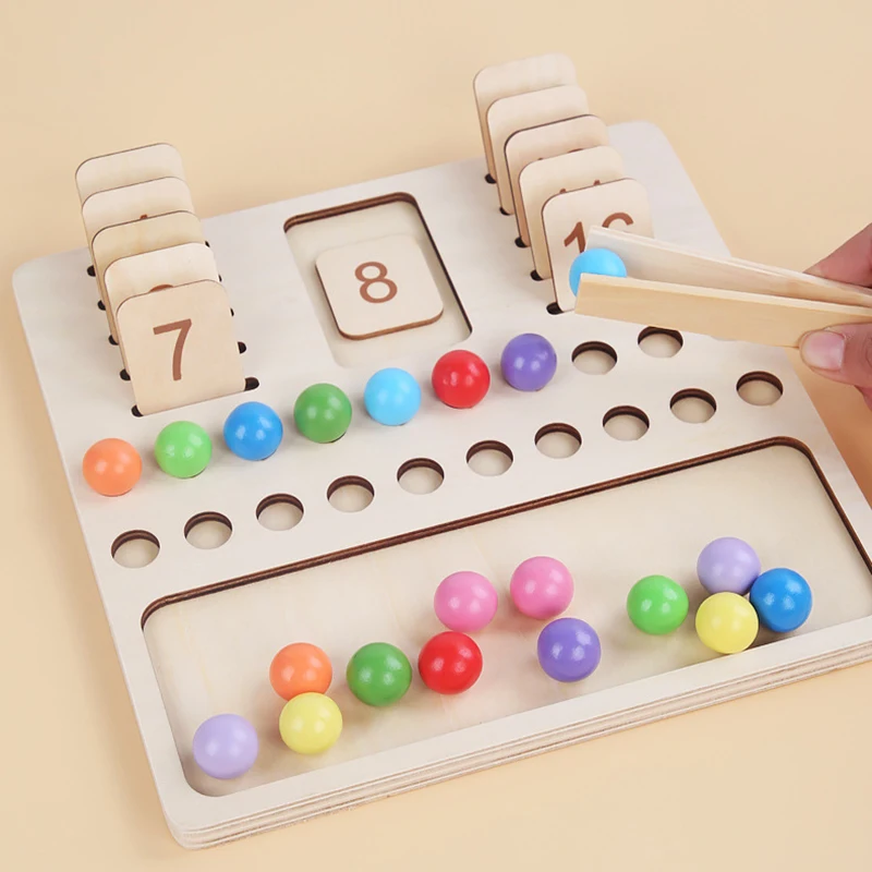 Kids Learning Math Toy Preschool Teaching Aids Education Game Montessori Wooden Counting Board Beads Tray Number Calculation Toy