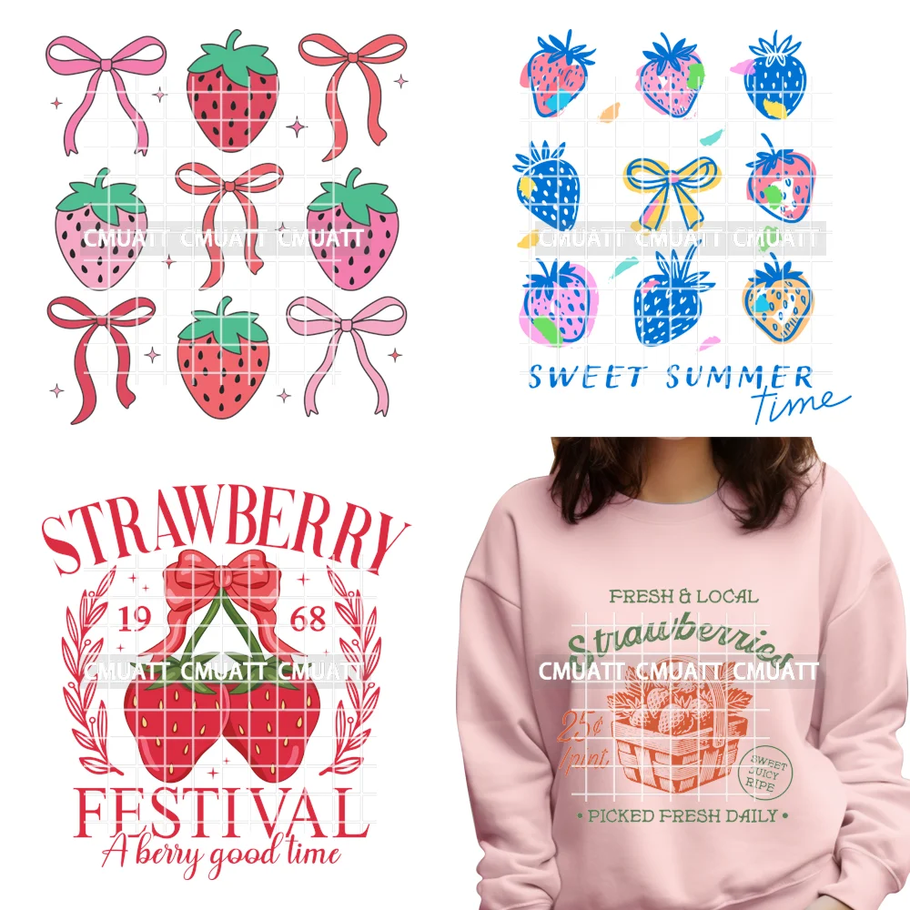 

Sweet Summer Time Coquette Bow Floral Strawberry Love Season Iron on DTF Heat Transfer Stickers Ready to Press for T-shirts Bags
