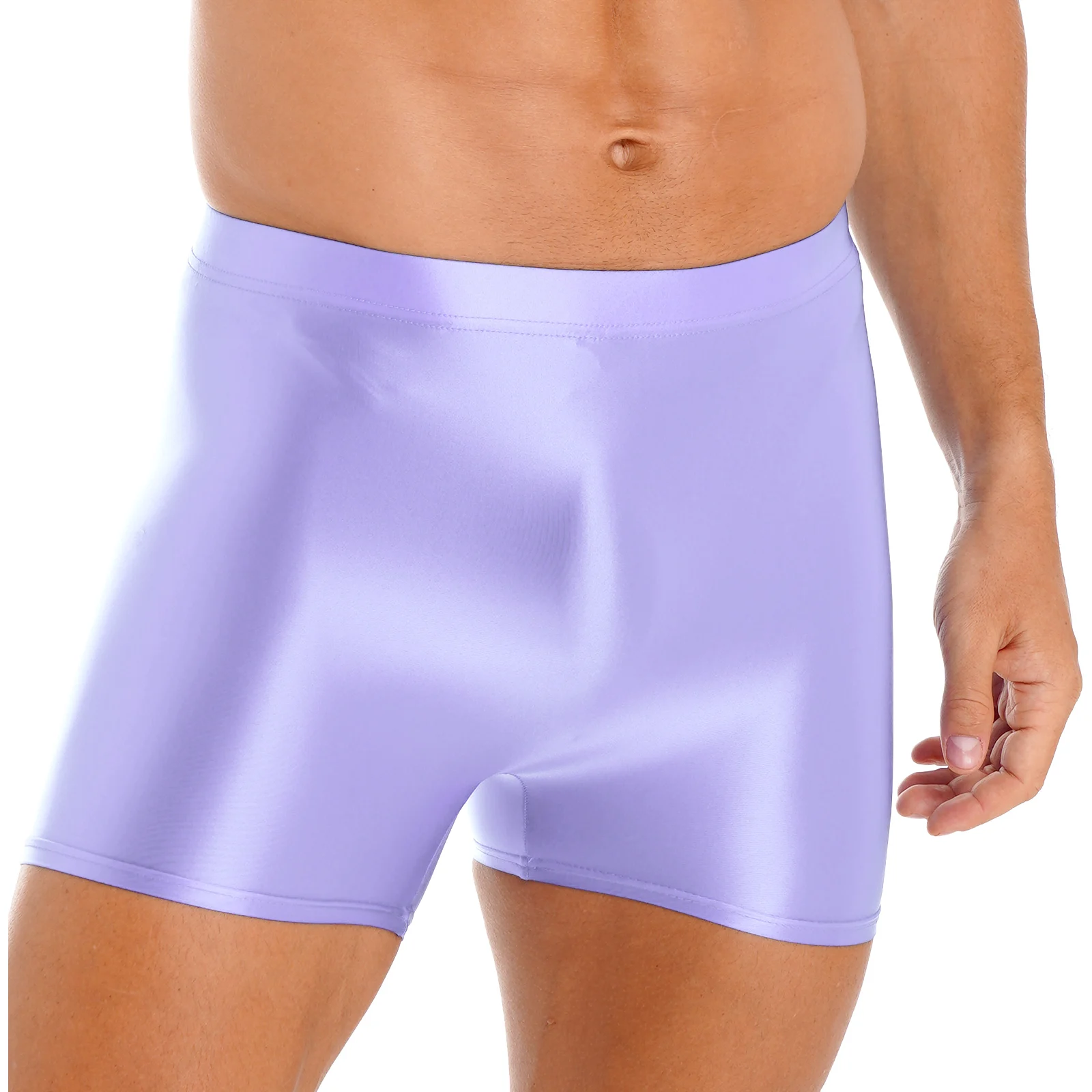 Men's Swimsuit Oil Glossy Mid Waist Shorts Elastic Waistband Beach Swim Short Leggings Yoga Sportswear Swimwear Sleepwear
