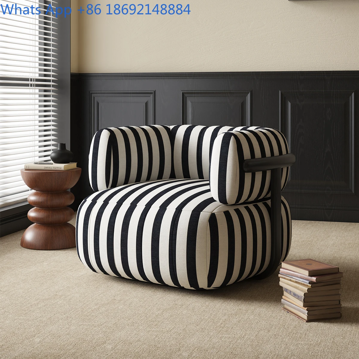 Vintage Striped Sofa Chair for Small Living Room Balcony Lounge Creative Retro Furniture