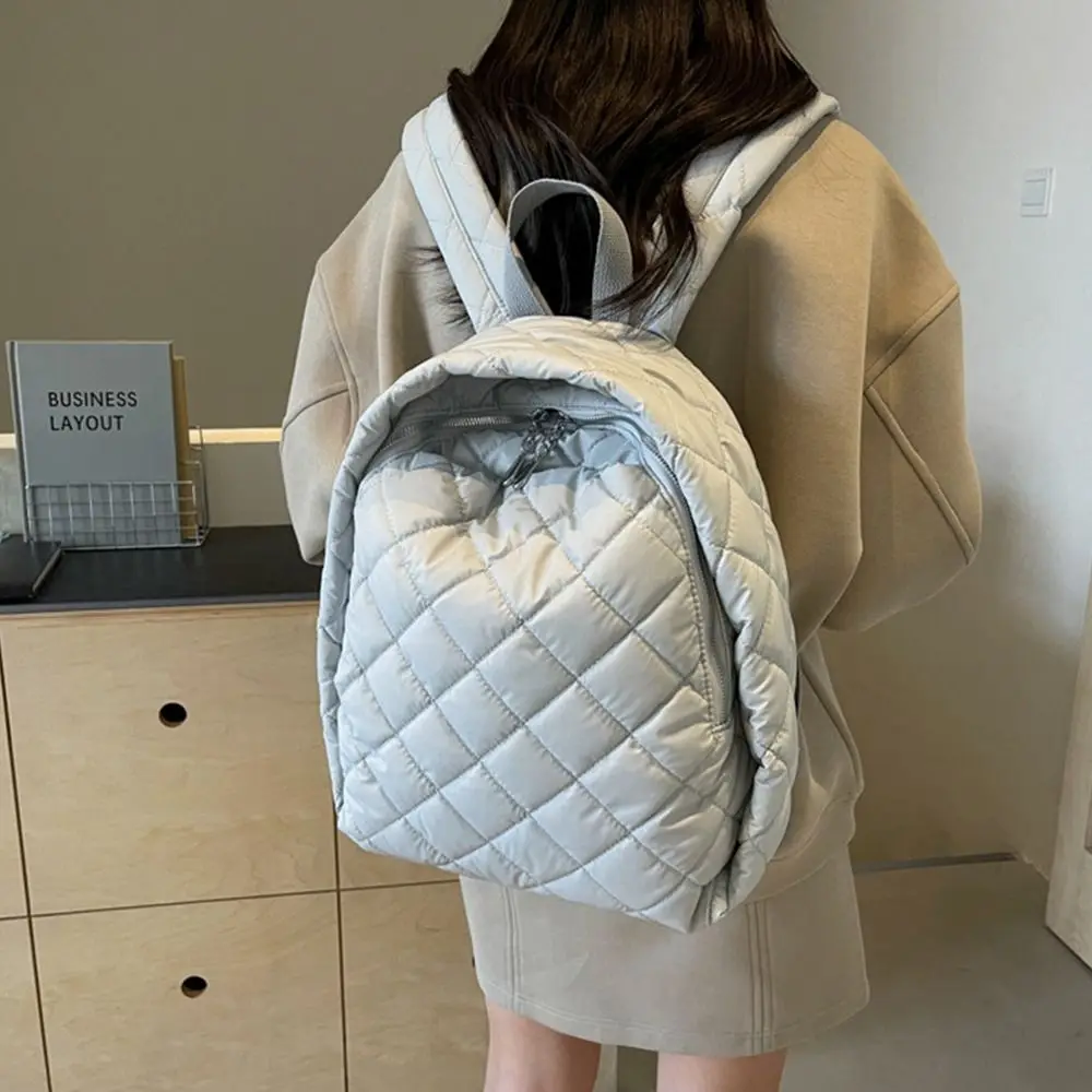 حقيبة ظهر كاجوال مبطنة بالقطن ذات سعة كبيرة، حقيبة مدرسية خفيفة الوزن منتفخة بلون سادة للنساء والفتيات #2