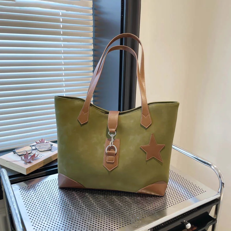 

Women's Contrasting Splicing Handbag with Large Capacity Pentagram Fashion PU Shoulder Bag Casual Shopping Commuting Tote Bag