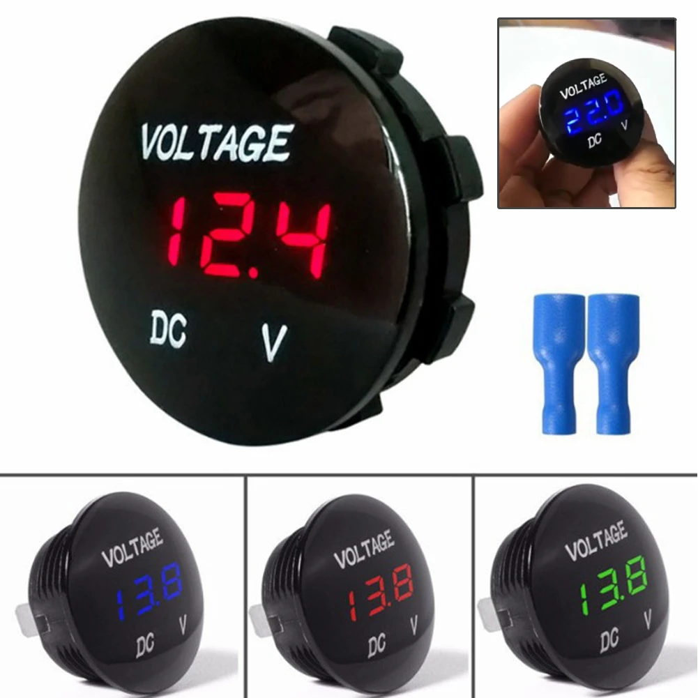 1Pcs 12V-24V Voltmeter LED Digital Display 29mm Round LED Small Digital Voltmeter Meter With Terminals Volt Detector Tester