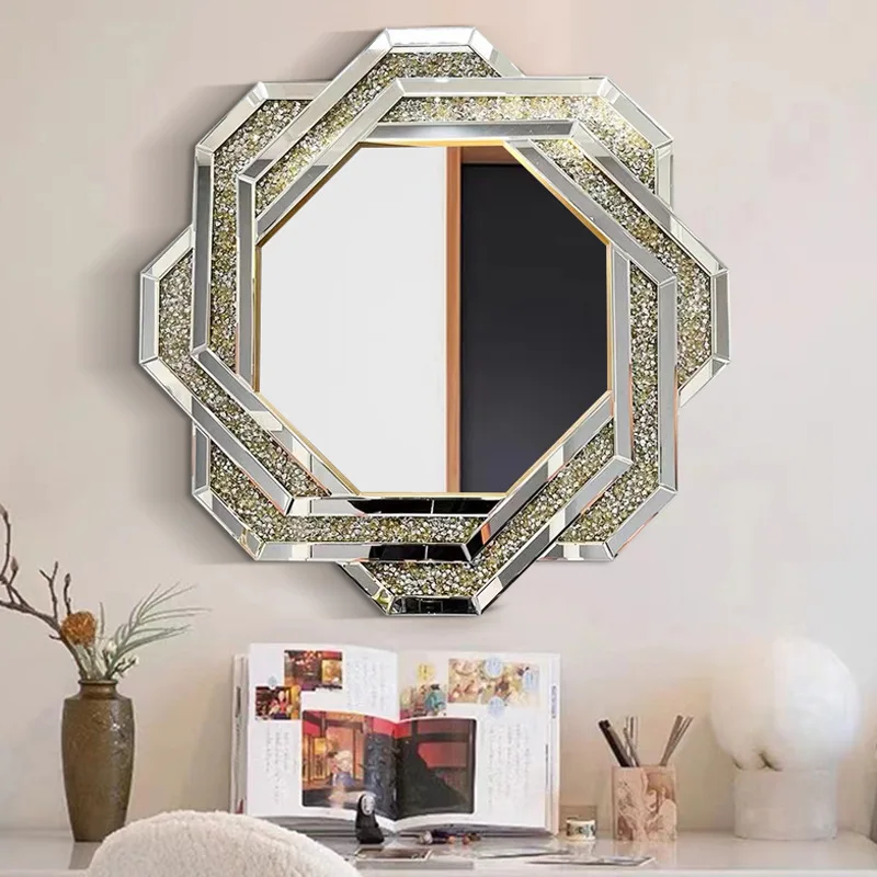 

Diamond-encrusted light luxury bathroom mirror, new glass splicing dresser makeup mirror, entrance decoration wall art mirror