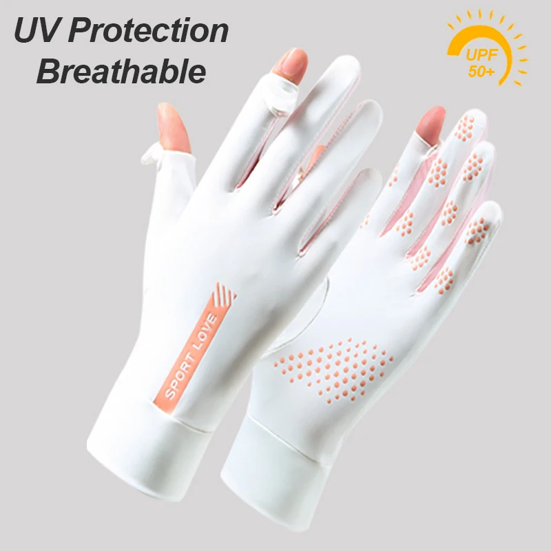 Sun Protection Gloves Women Ice Silk Summer Flip-Top Touch Screen Breathable Cycling Cooling Non Slip Shopping Driving Gloves