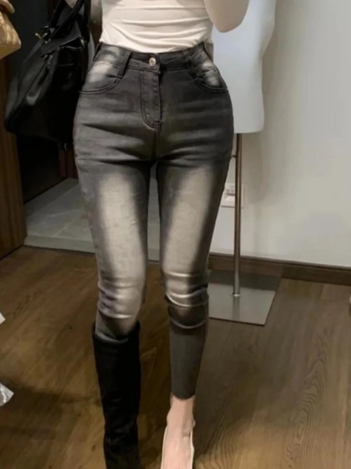 

High Waist Waed ey Slim Fit Women's Jeans Pencil Nine Point Pants Tummy Control Vintage Retro Butt Lifting Body ape