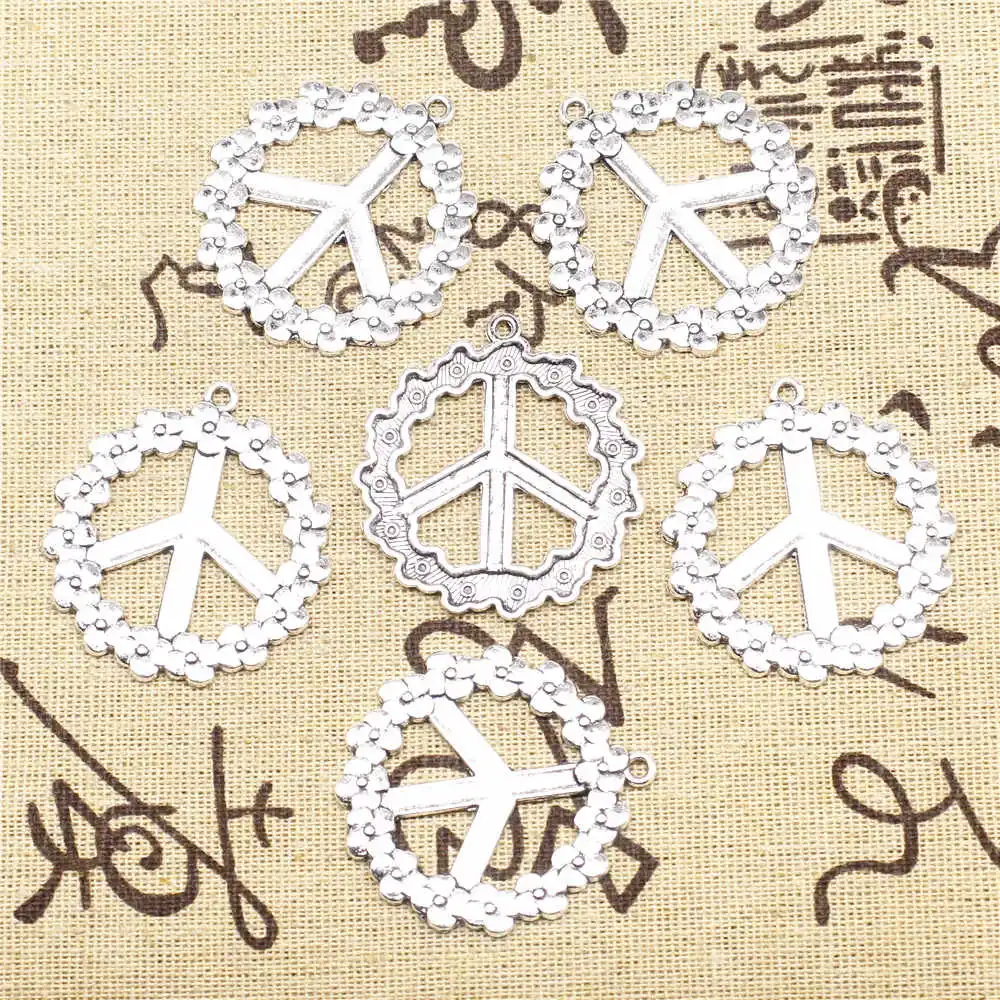 Man Jewelri Girls Craft Charms Peace Talisman Antique Silver Color Vintage Pendant 38x41mm 3pcs