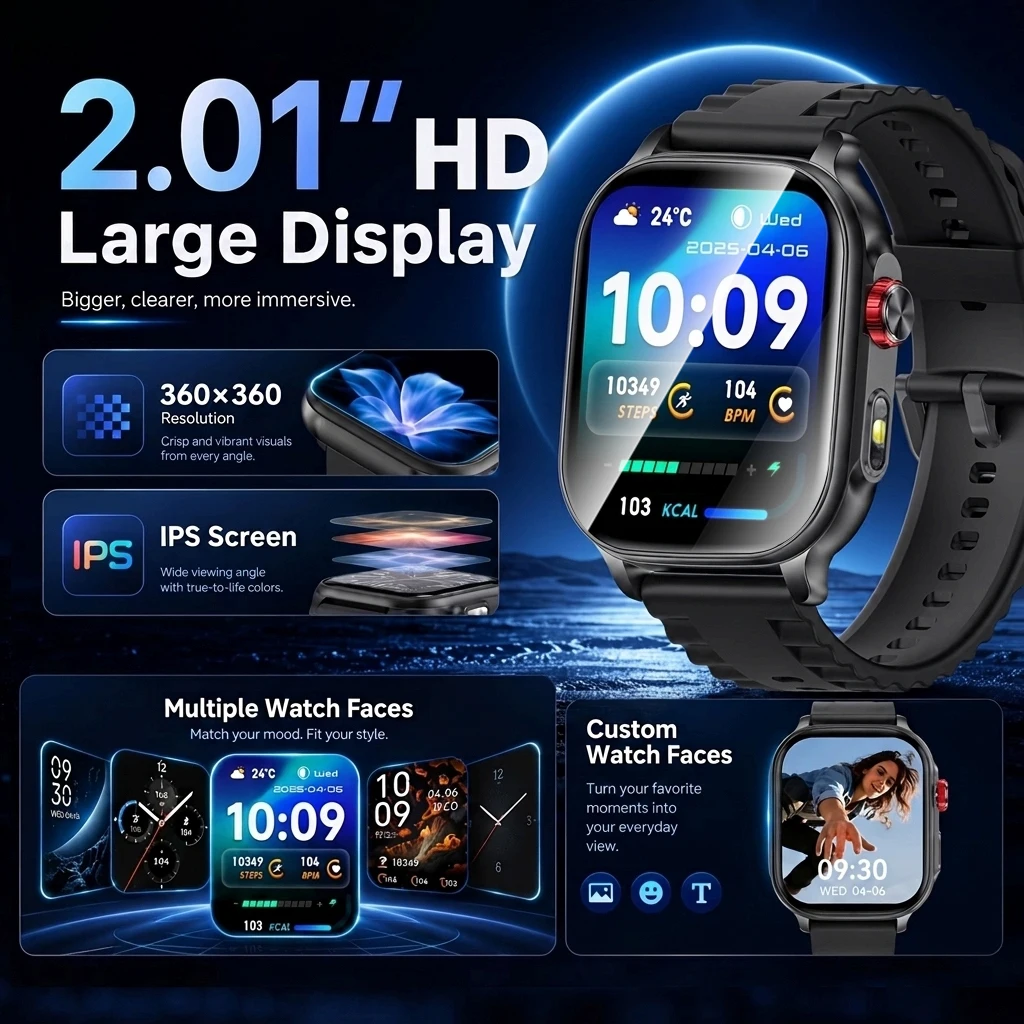2026 New Smart Watch 1400mAH 100+ Sports Detection Health Multifunctional IPX8 Waterproof Compatible Iphone Android Men's Watch