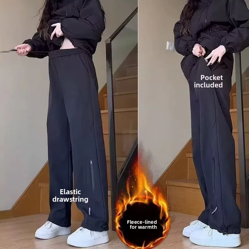 Fleece Lined Windproof Water Resistant Straight Leg Hiking Trousers Workwear Long Pants for Men And Women Autumn Winter New S...