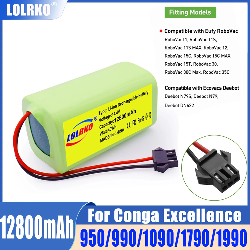 

14.4V 12800mAh Li-ion Battery for Conga Excellence 990 Ecovacs Deebot N79 N79S DN622622 Eufy RoboVac 11 11S RoboVac 30 Etc.