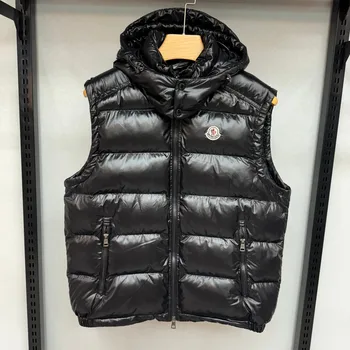 Moncler 남녀공용 화이트 덕 다운 조끼, 두꺼운 후드, 방풍, 보온, 방한, 방한 조끼 코트, 오리지널 아웃도어, 신상 