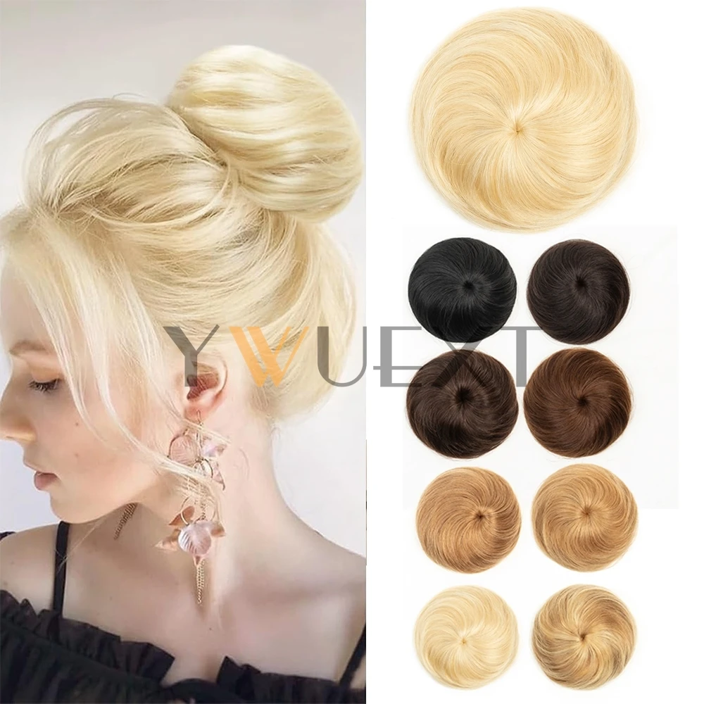 Messy Hair Bun Hair Pieces Straight Scrunchie Updo with Elastic Rubber Band Extension Human Hair Ponytail Chignon Donut for wome