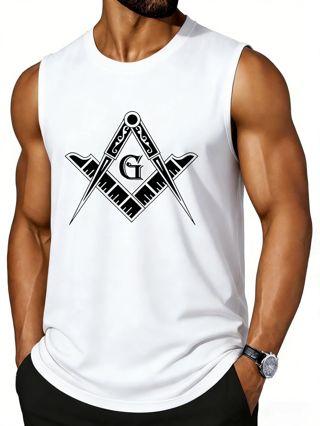 CLOOCL Freemason square symbol printed vest, fashionable sports sleeveless T-shirt, men's summer casual top