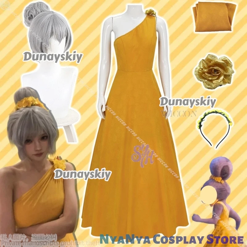 

Anime Halloween Dance Party Cosplay Furry Rabbit Anthropomorphic 할로윈 코스튬 Long One Shoulder Yellow Dress Flower Lolita Halloween
