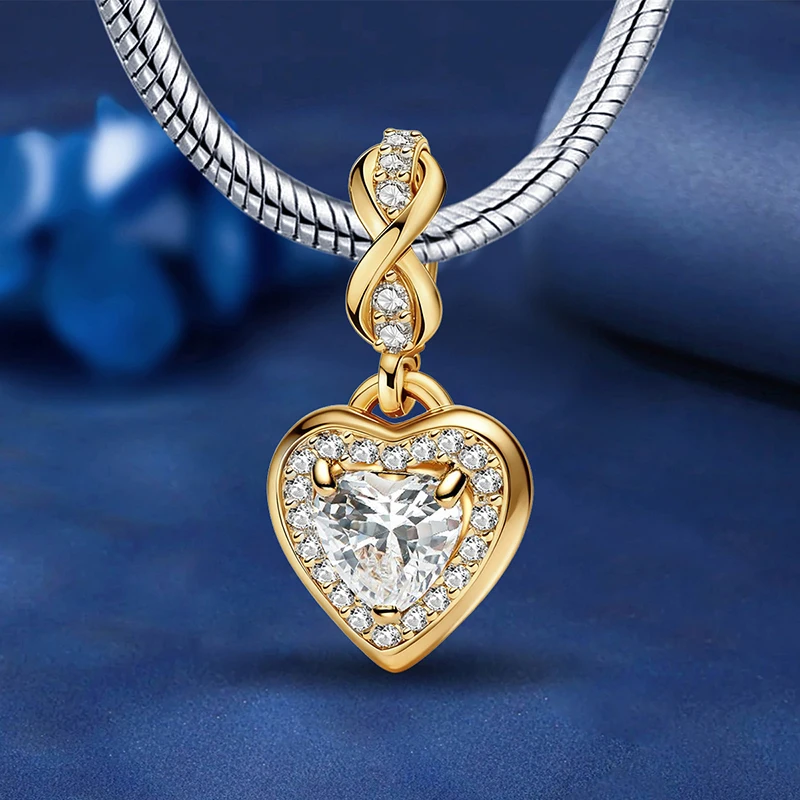 Abalorios de plata de ley 925 con forma de corazón de amor brillante, romántico infinito, aptos para pulseras originales, brazaletes, regalo de joyería fina