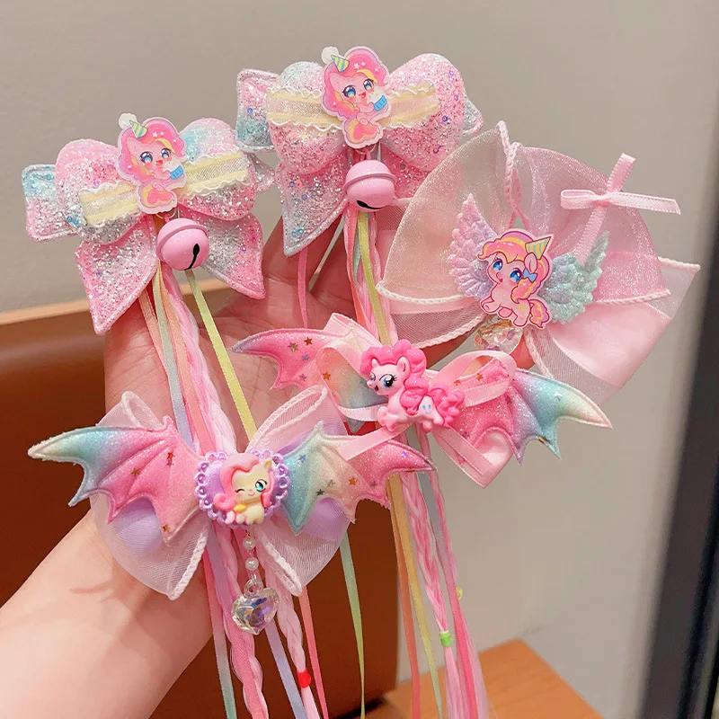 

New My Little Pony Hair Clip Cartoon Little Girl Bow Clip Girls' Hair Accessory Princess Ancient Style Floating Veil Hair Clip