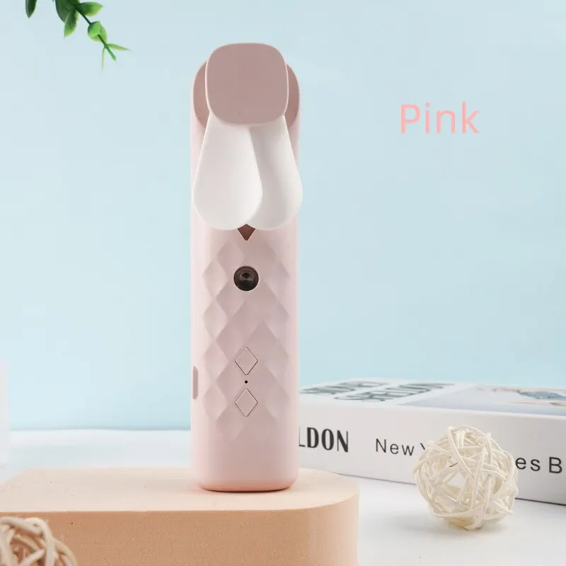 2 In 1 Portable Fan Humidifier USB Rechargeable Handheld Fan Water Spray Fan Face Steamer Air Conditioner Cooling Fan