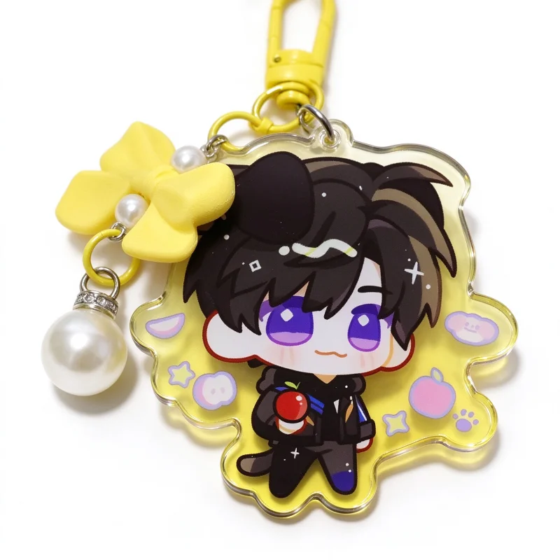 Cute Q-stylepaper figurekeychain,bowandpearlpendantasananime-related accessoryforpackaginganddecoration, suitable asagift.