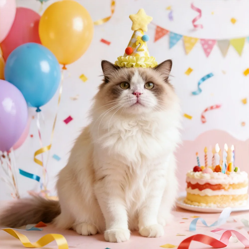 Yellow Pet Birthday Party Set Dog Birthday Hat Embroidered Saliva Towel Bandana Bib Cute Dress‑up Decor for Small Dogs Cats
