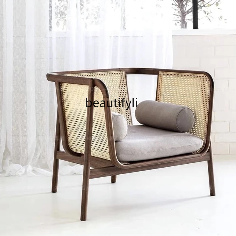 

Rattan Solid Wood Sofa Chair Home Living Room Backrest Recliner Bed & Breakfast Leisure Chair