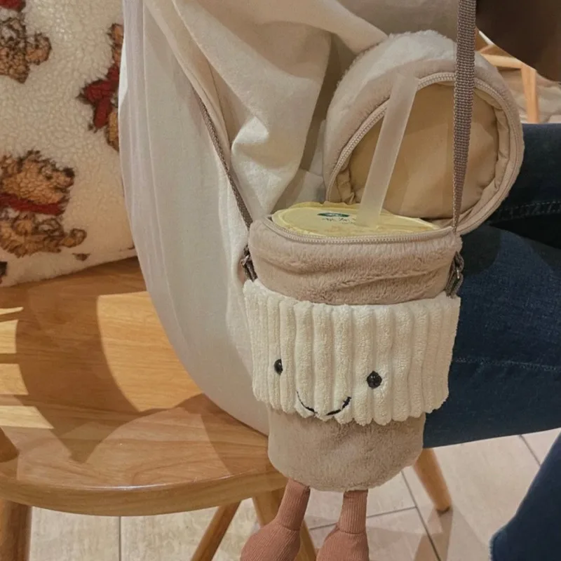 New Crossbody Women's Bag Coffee Milk Tea Bag Plush Bag Amusable Carry Toy Cup Holder Crossbody Soft Single Strap Shoulder Bag