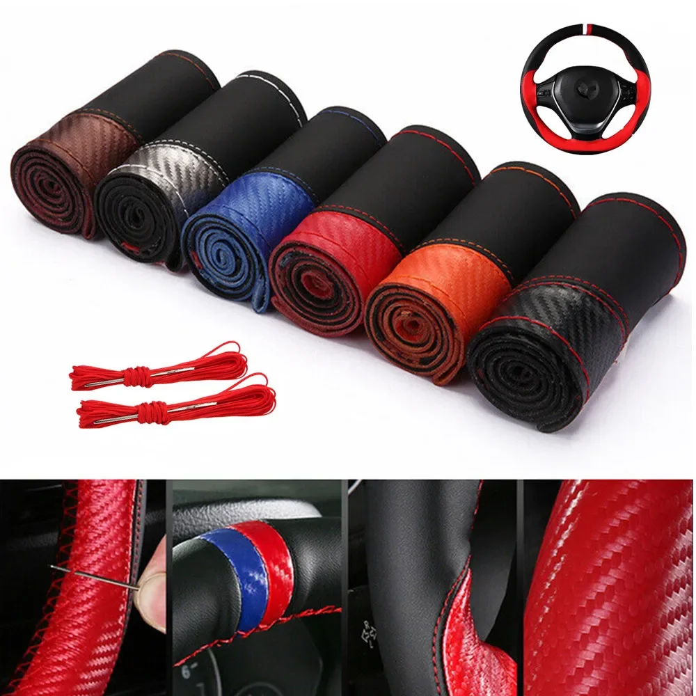 Braid Car Steering Wheel Covers DIY 38cm Soft Fiber Leather Steering-Wheel Protector Non-Slip Car Interior accessories