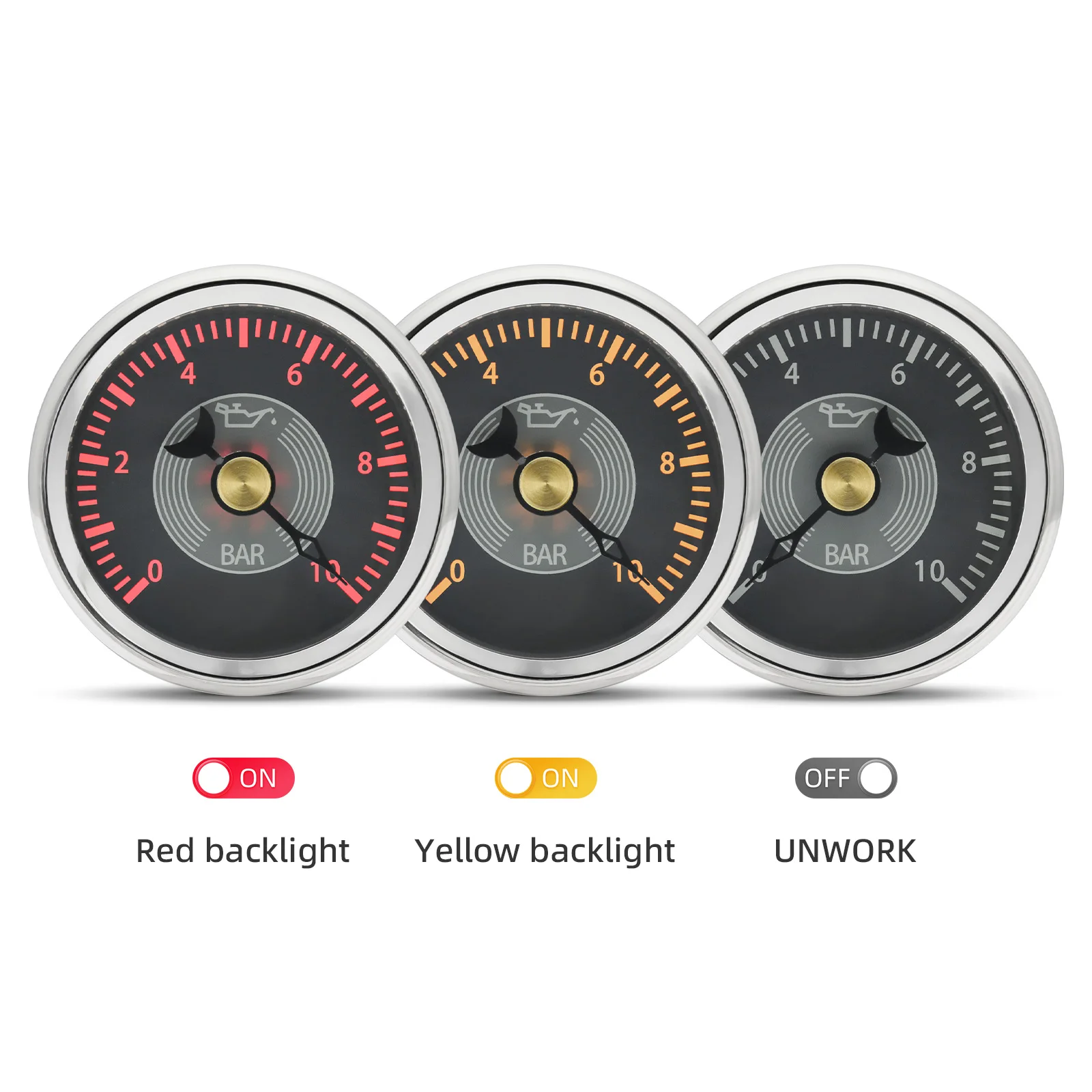 52mm Oil Pressure Gauge 0-10Bar Oil Press Meter Voltmeter Water Temp Fuel Level Vintage Gauge for Auto Car Boat Yacht Custom