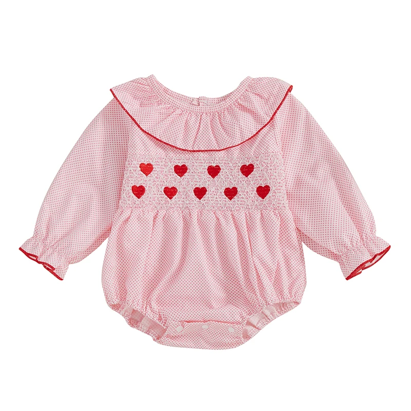 My First Valentines Day Baby Girl Outfit Newborn Heart Smocked Bubble Romper Bodysuit Cute Valentines Day Clothes