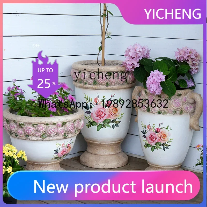 W7-  European retro printing flower pot oversized courtyard balcony outdoor ornament decoration personalized creativity