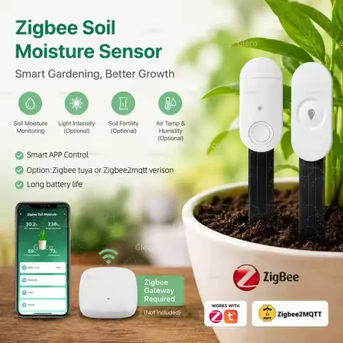 ZigBee Smart Soil Moisture Sensor Temperature Humidity Monitor App Control Plant Water Tracker for Garden Irrigation