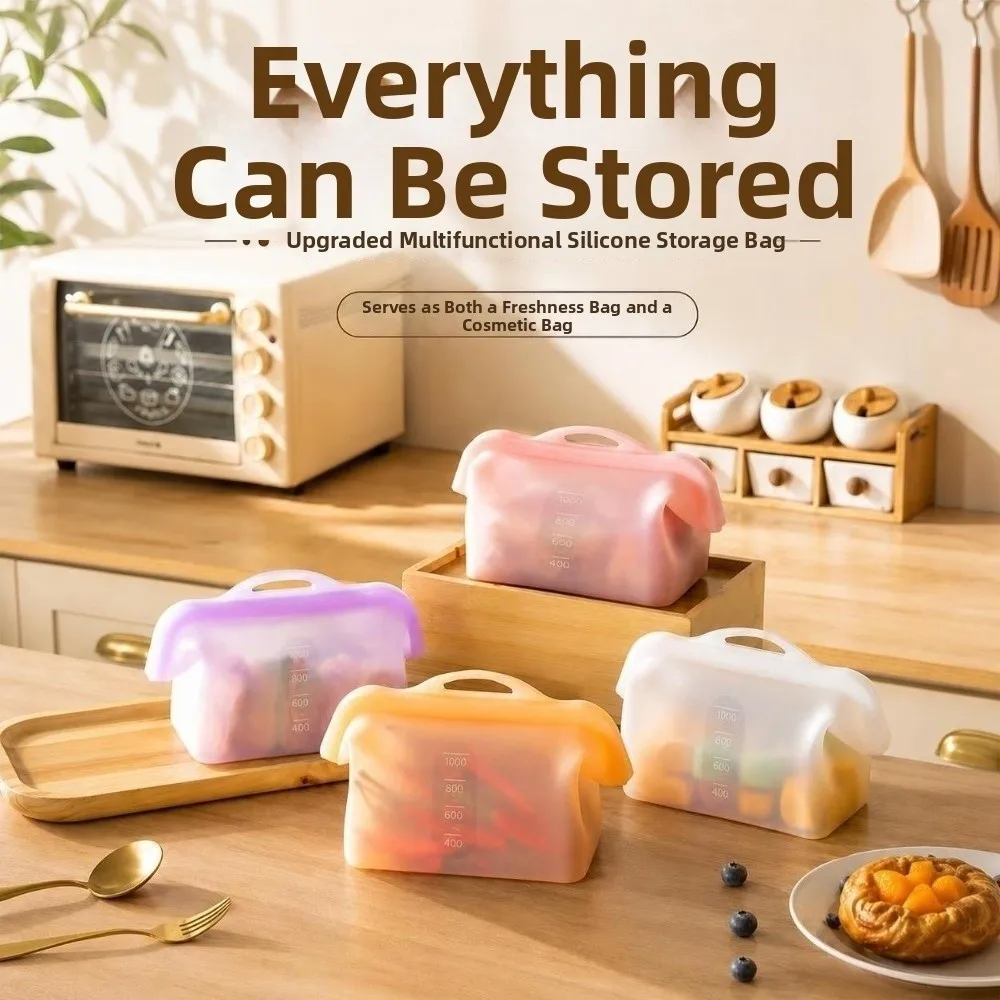 With Handle 1000ML Silicone Fresh-keeping Bag Odor-Proof Leak-Proof Upright Freezer Bags Multipurpose Reusable Sealed Bag
